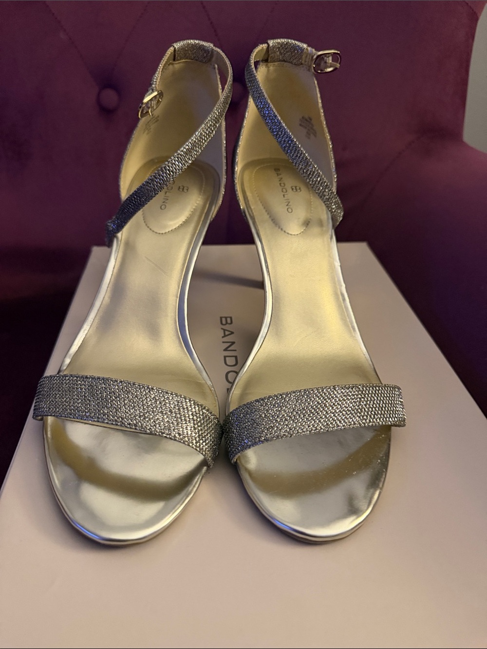 Bandolino Silver Sparkle Strappy Heels